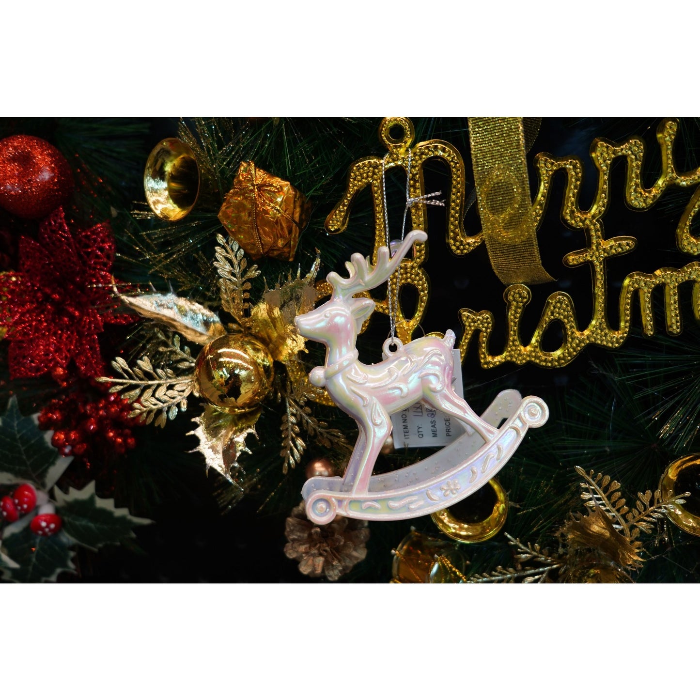 Ornament de brad in forma de ren , perlat, 11 cm