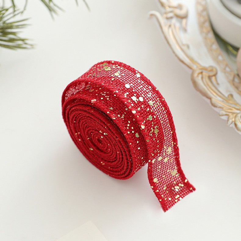 Panglica Decorativa cu Tematica de Craciun, Set din 4 bucat + 1 Rulon Ata Rosie Alba
