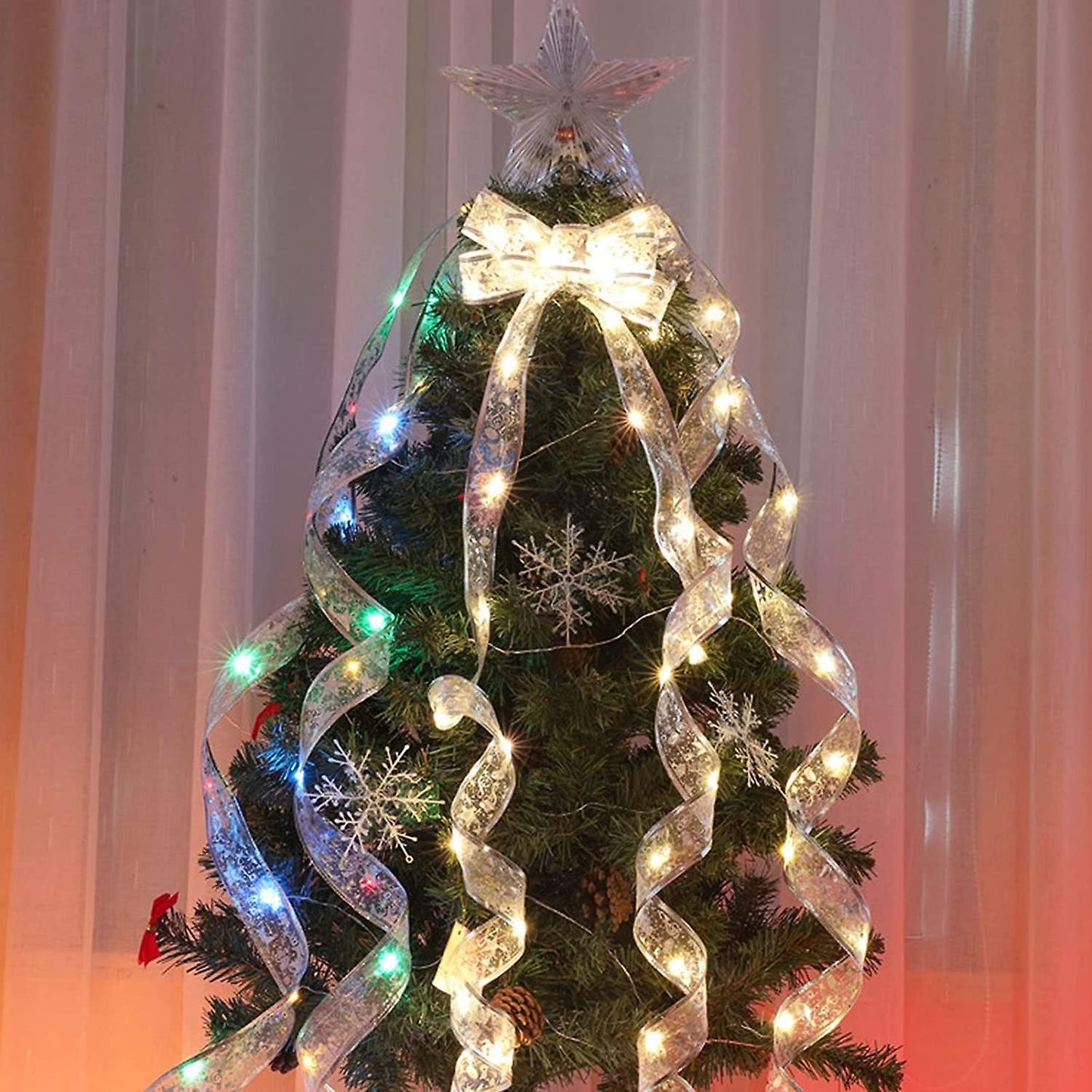 Panglică LED de Crăciun Aurie, lungime 1 m, 10 LED-uri, Baterii, Multicolor.