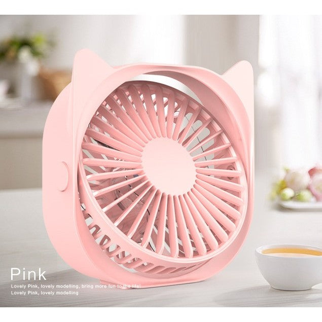 Mini Ventilator USB Maison Elise – Design Pisicuță, Rotire 360°, Ultra Silențios, Roz Pastel