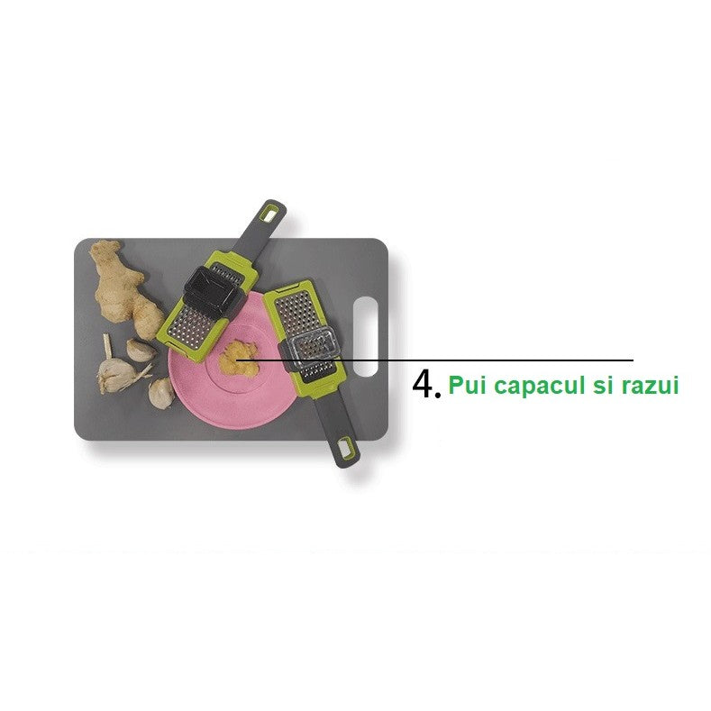 Răzătoare Multifuncțională, pentru Usturoi, Brânză, Cașcaval, 20.3 x 5.8 x 3.3 cm, Verde/Gri