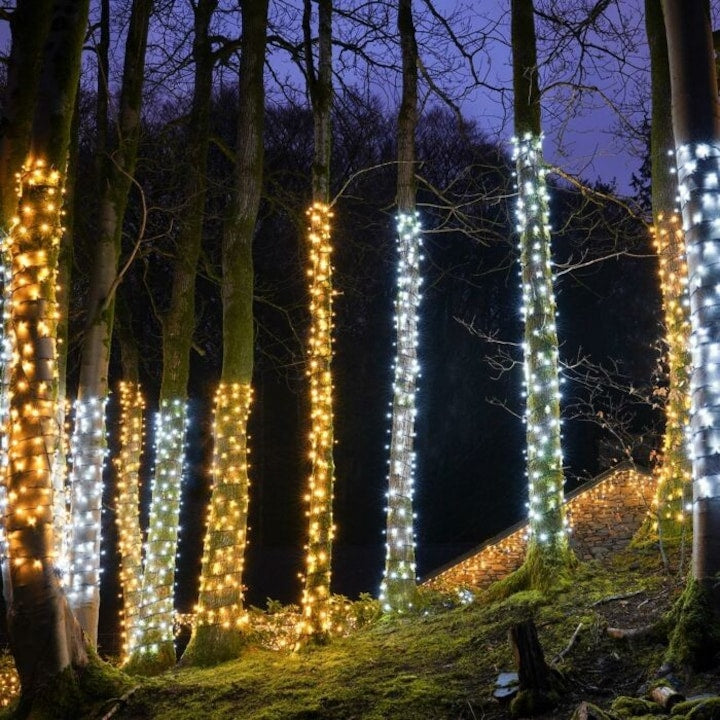 Instalație de Crăciun Solara, 12 metri, 100LED-uri, 8 jocuri de lumini, Lumina Alb Cald
