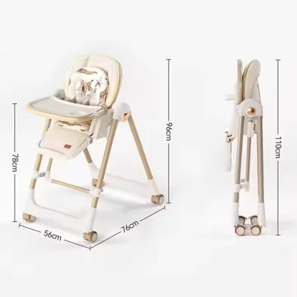 Scaun de Masă 2în1 cu Funcție de Legănare, pentru Copii 6 Luni – 4 Ani, Reglabil, Pliabil, cu Roti, Tăviță Dublă, Centură 5 Puncte, 96 x 56 x 76 cm