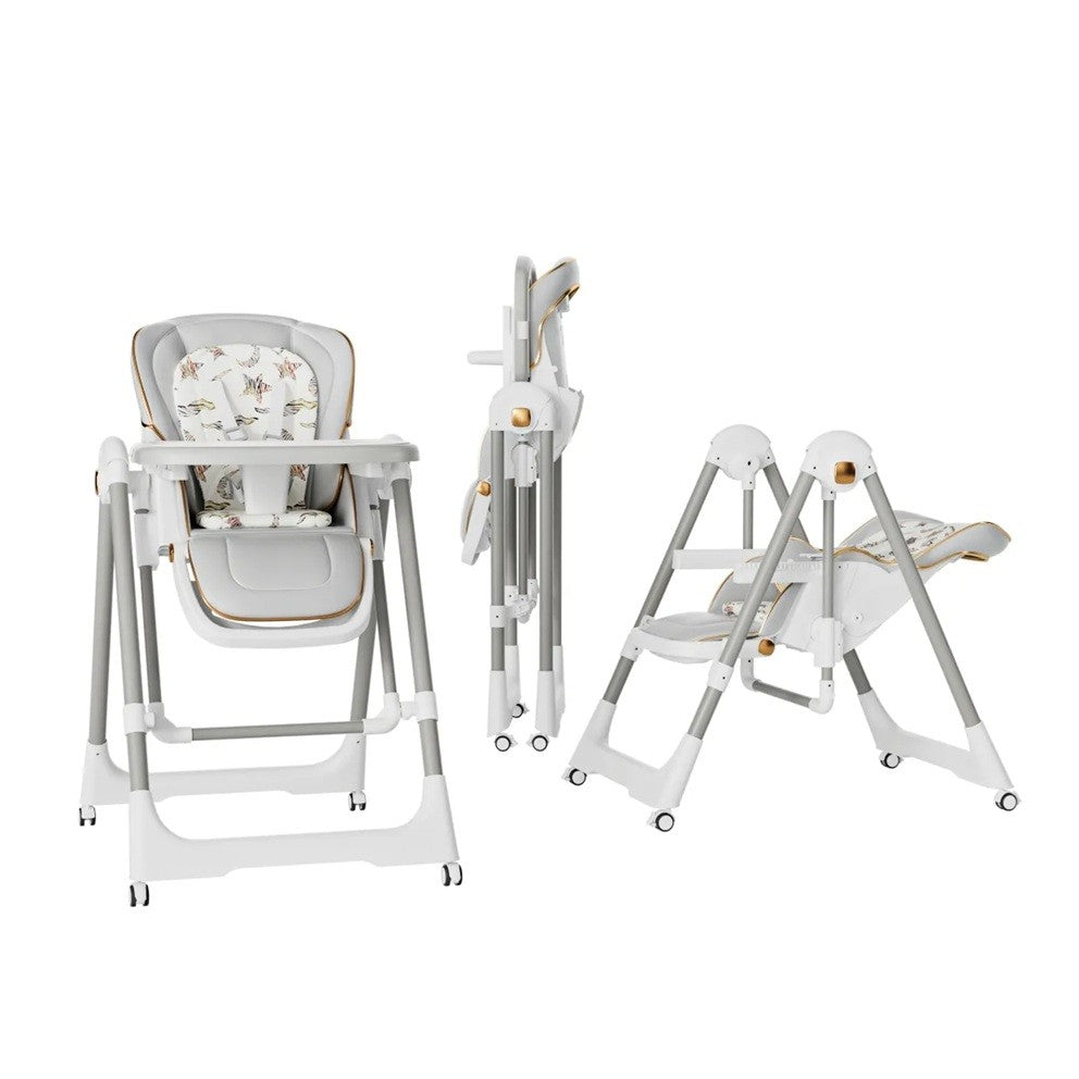 Scaun de Masă 2în1 cu Funcție de Legănare, pentru Copii 6 Luni – 4 Ani, Reglabil, Pliabil, cu Roti, Tăviță Dublă, Centură 5 Puncte, 96 x 56 x 76 cm