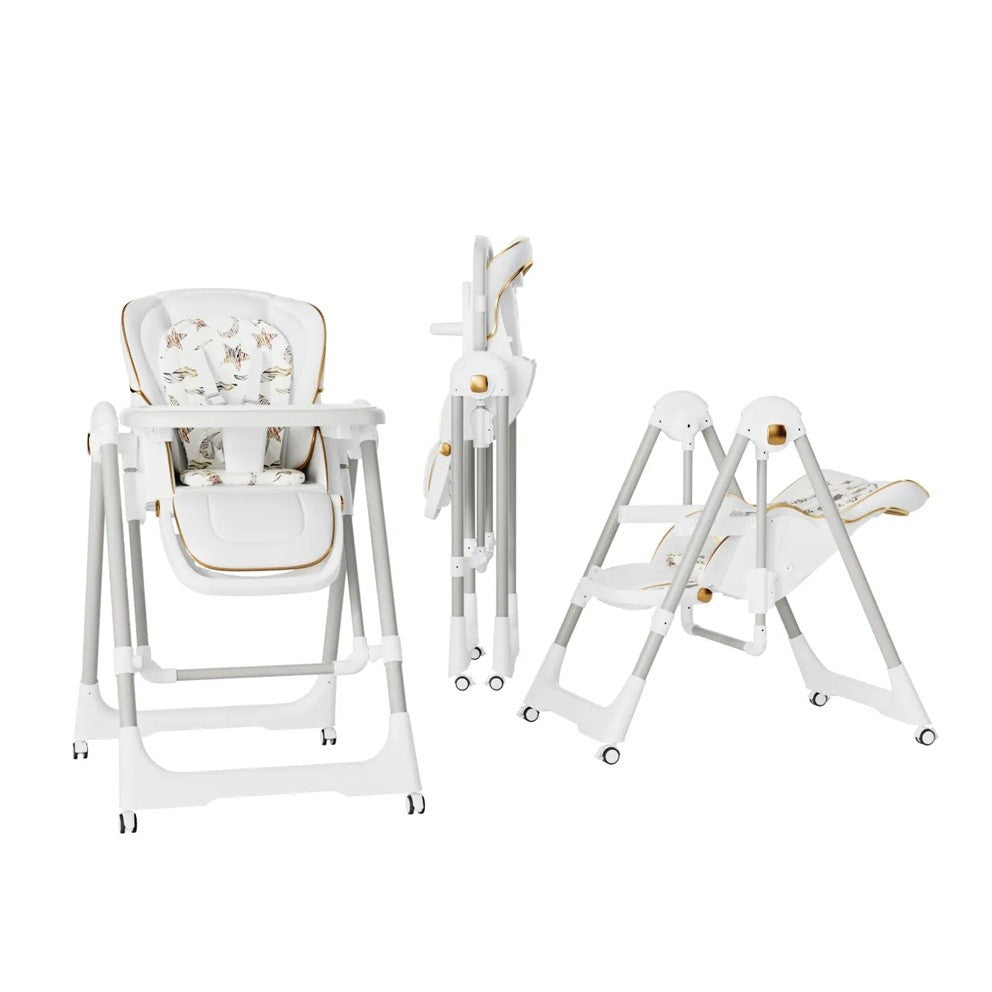 Scaun de Masă 2în1 cu Funcție de Legănare, pentru Copii 6 Luni – 4 Ani, Reglabil, Pliabil, cu Roti, Tăviță Dublă, Centură 5 Puncte, 96 x 56 x 76 cm