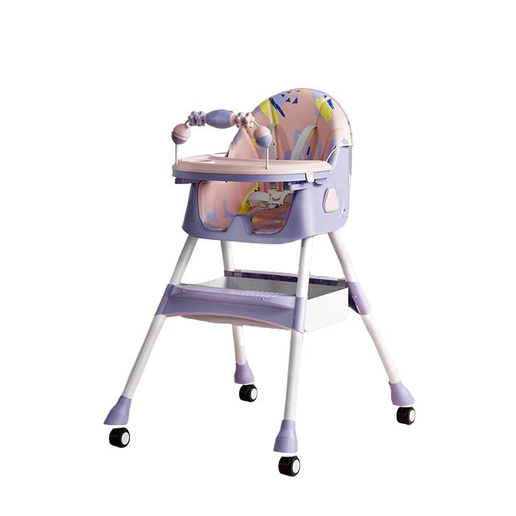 Scaun de Masa pentru Bebelusi si Copii, 2 Tavite si Husa Detasabile, Multifuncțional, Stabil, Centura de Siguranta, Spatar Reglabil Moale, Balansoar, Cos de Depozitare, de la 6 Luni, Mov