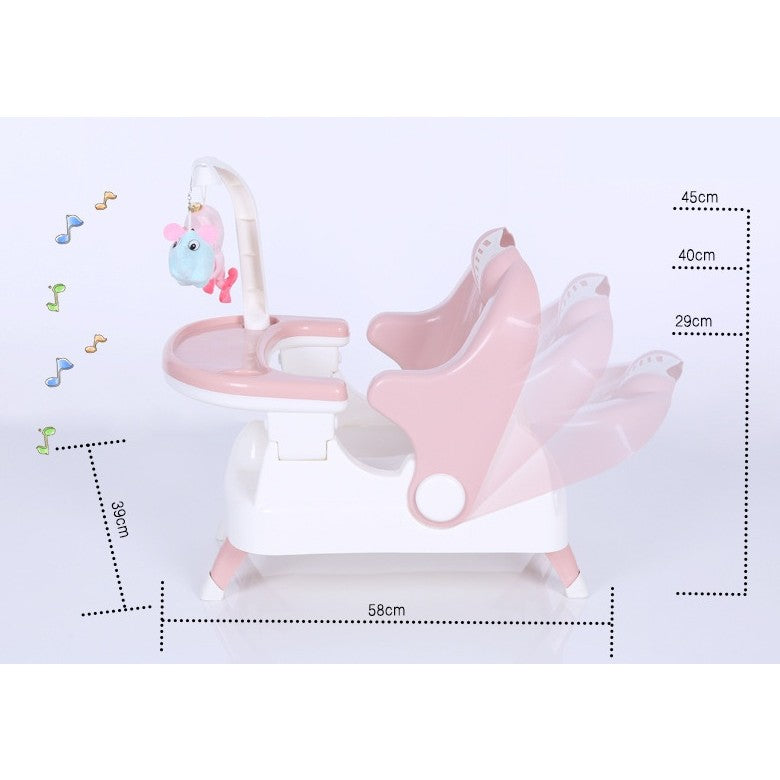 Scaun pentru Copii 2 in 1, pentru Servit Masa si pentru Baie, Multifunctional, Pliabil, Portabil, din Plastic, Spatar Reglabil, 58 x 39 cm, Roz