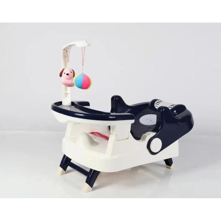 Scaun pentru Copii 2 in 1, pentru Servit Masa si pentru Baie, Multifunctional, Pliabil, Portabil, din Plastic, Spatar Reglabil, 58 x 39 cm, Albastru