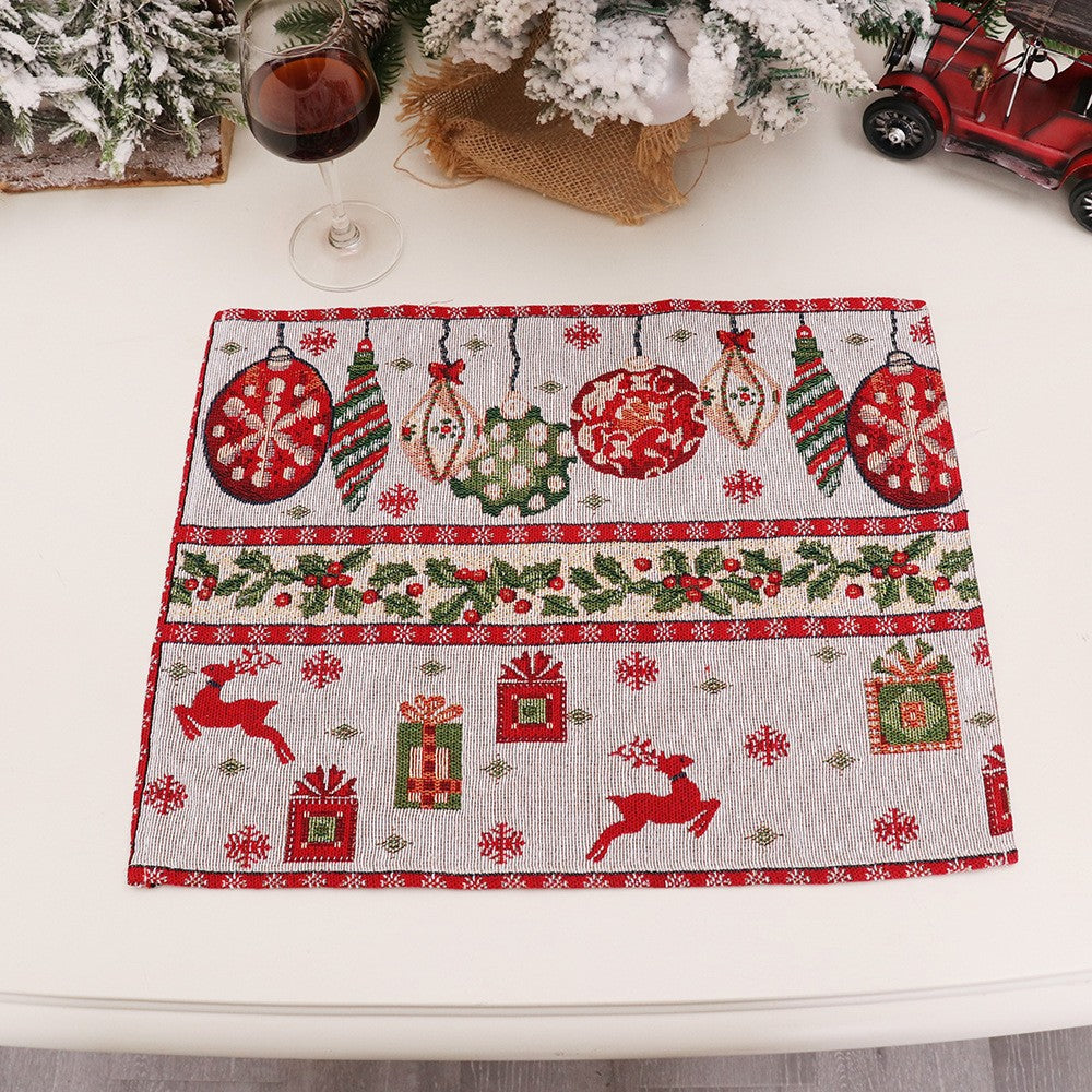 Șervețel Decorativ pentru Masă Tematică Crăciun, Model Globulețe și Cadouri, 43 x 34 cm, Roșu