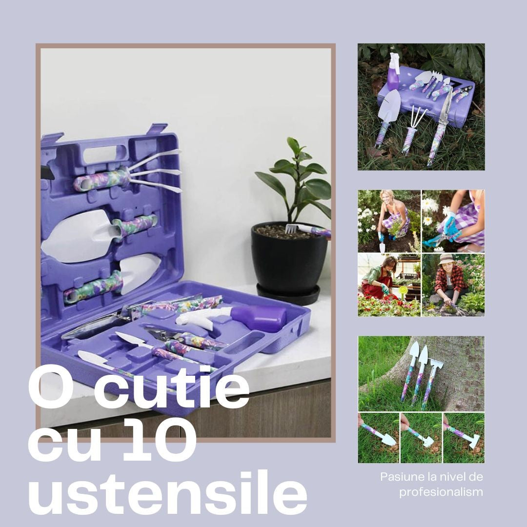 Set 10 accesorii pentru grădinărit , geanta depozitare inclusă