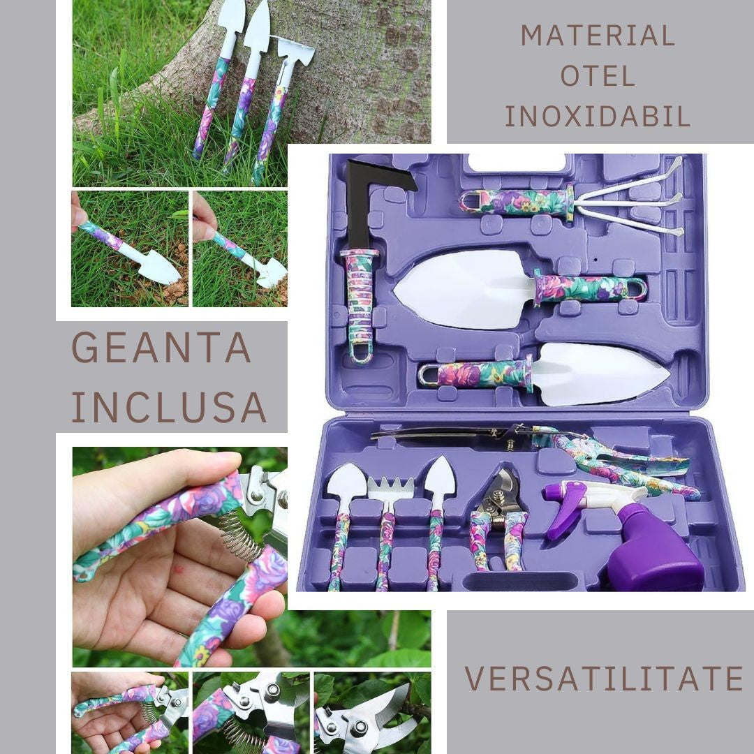 Set 10 accesorii pentru grădinărit , geanta depozitare inclusă