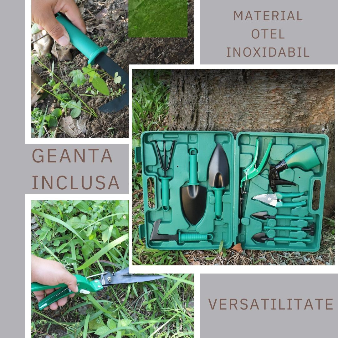Set 10 accesorii pentru grădinărit , geanta depozitare inclusa