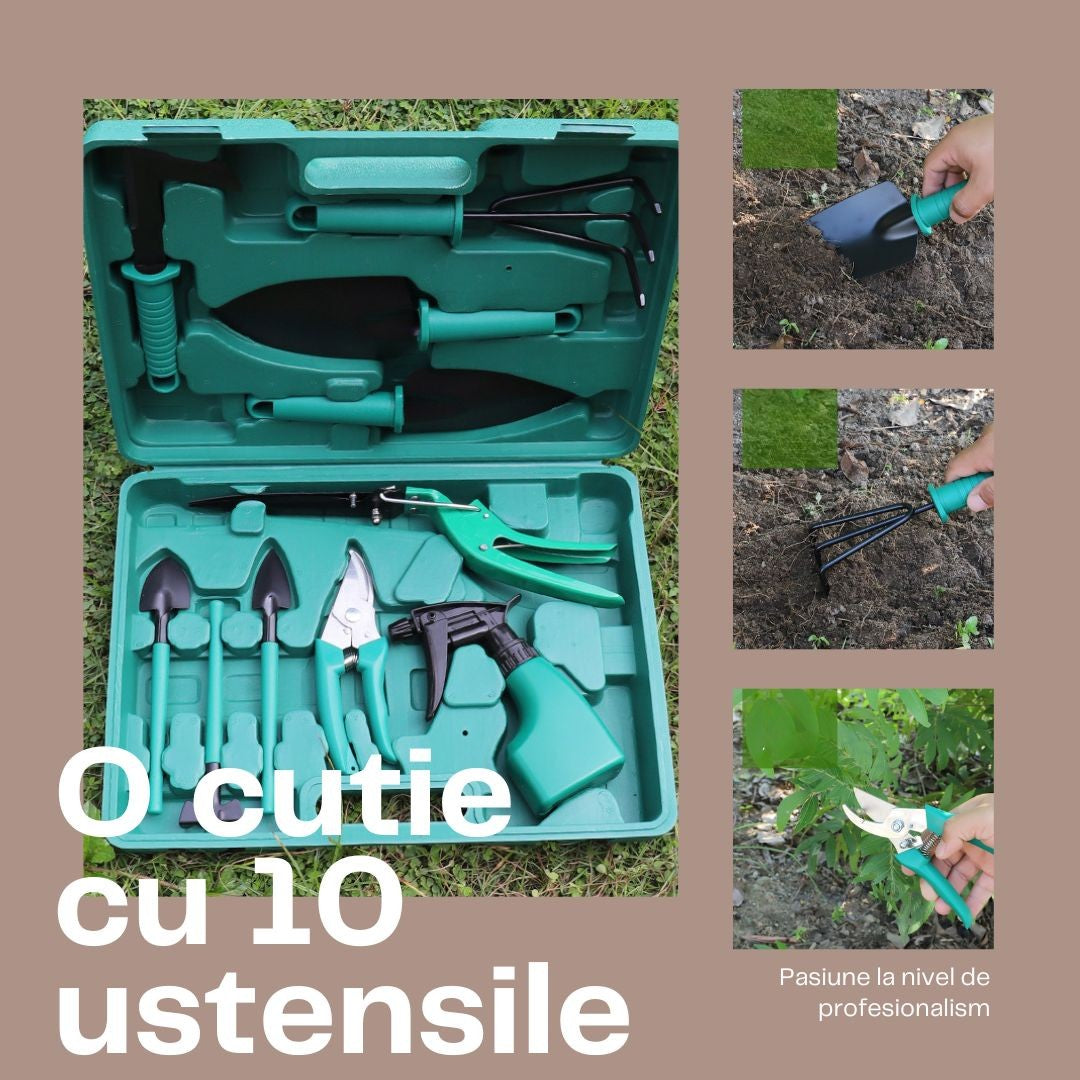 Set 10 accesorii pentru grădinărit , geanta depozitare inclusa