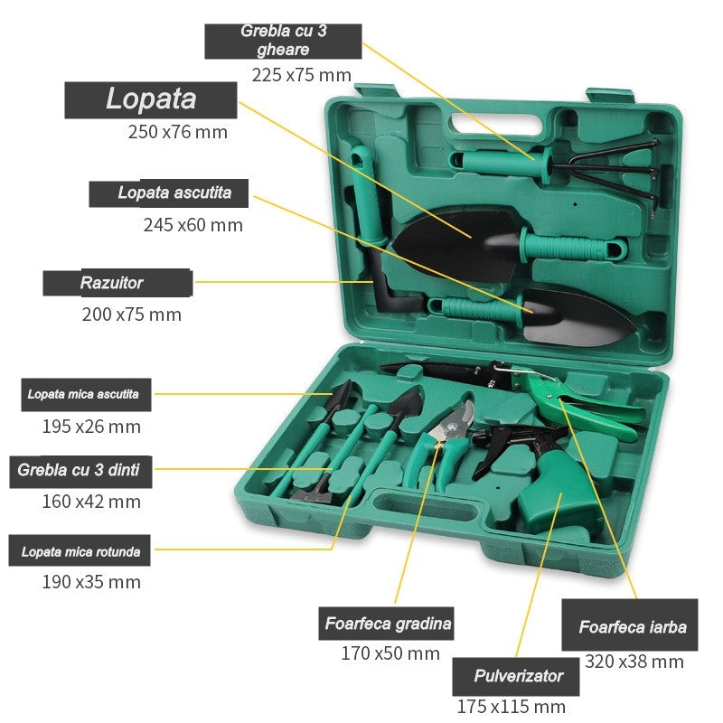 Set 10 accesorii pentru grădinărit , geanta depozitare inclusa