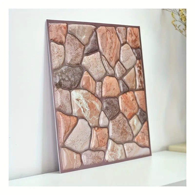 Set 10 Placi tapet autocolant 3D cu imitație de piatra - cărămiziu 30x30 cm