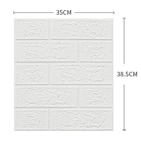 Set 10 placi tapet autoadezive 3D cu imitație de cărămidă alba 35x38cm