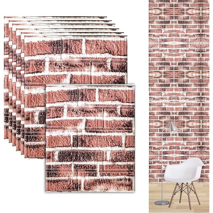 Set 10 Placi tapet autocolant 3D cu imitație de cărămidă - Maro/Portocalie 35x38 cm