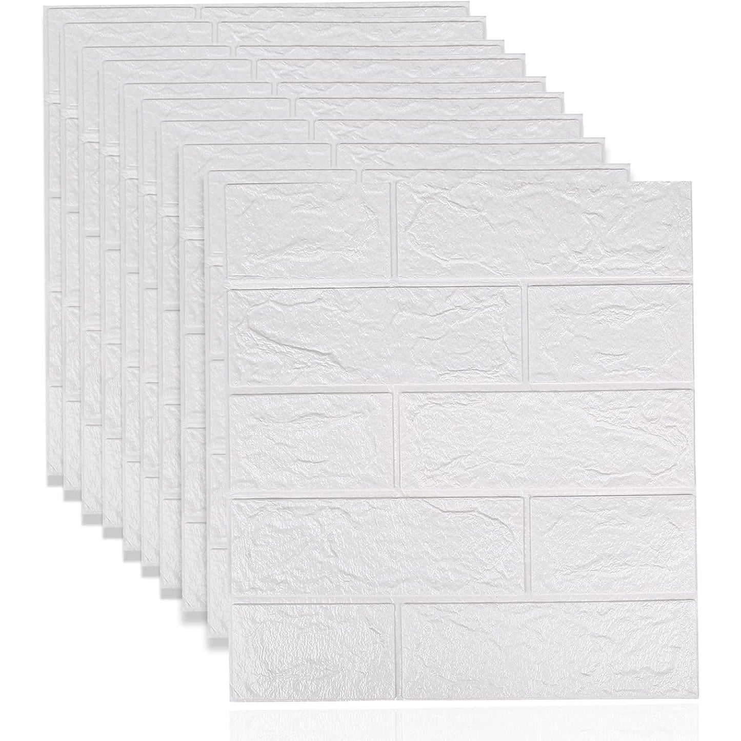 Set 10 placi tapet autoadezive 3D cu imitație de cărămidă alba 35x38cm