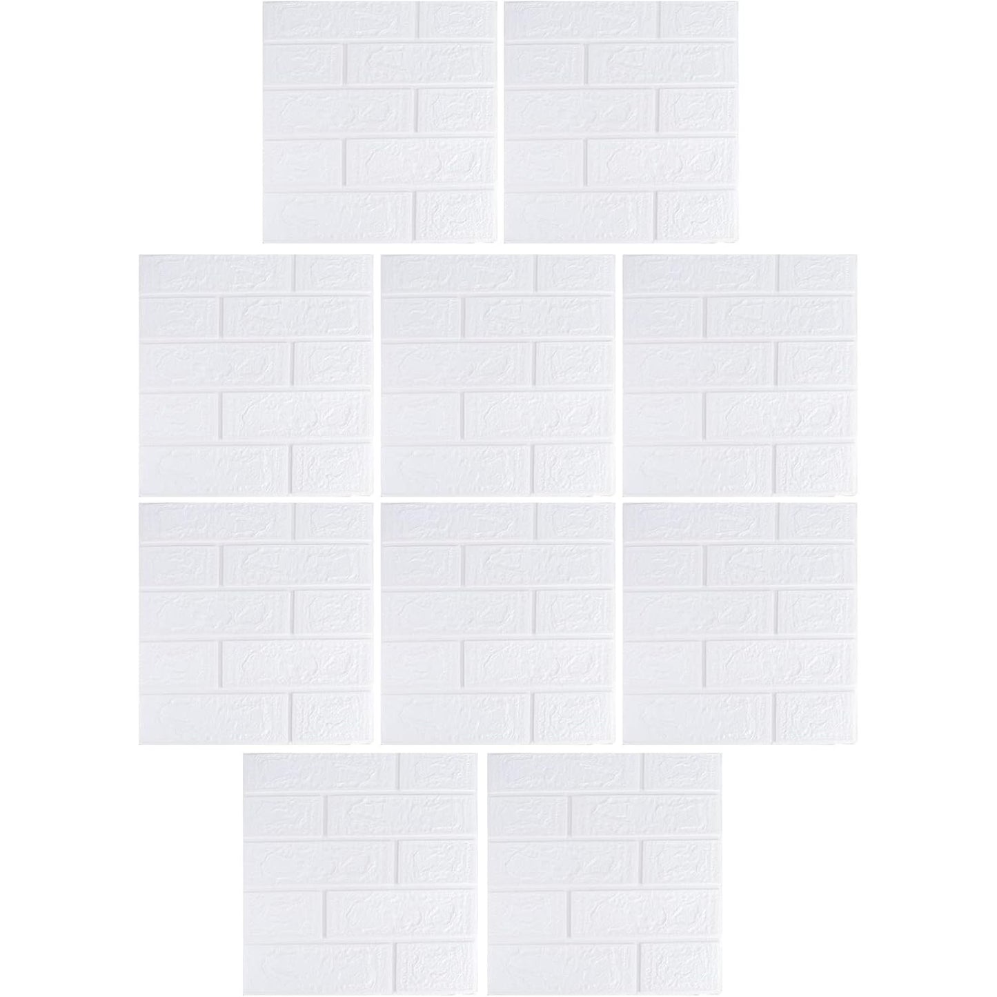 Set 10 placi tapet autoadezive 3D cu imitație de cărămidă alba 35x38cm