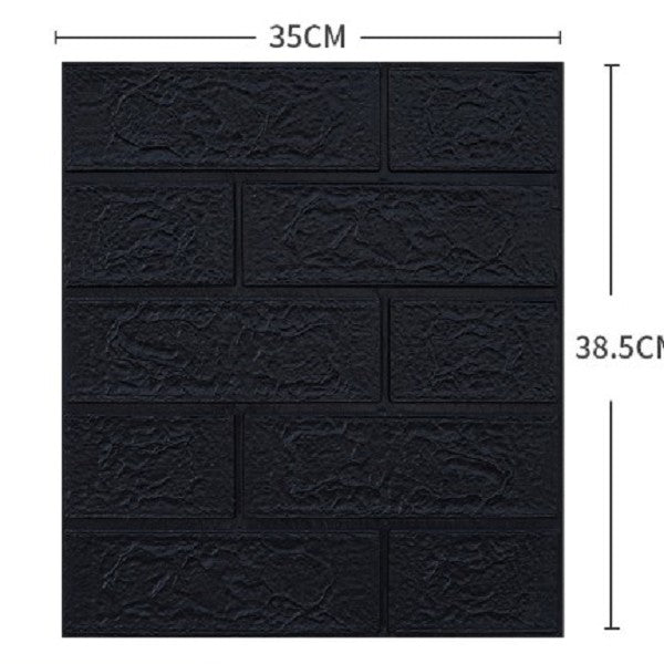 Set 10 placi tapet autoadezive 3D din polietilenă cu imitație de cărămidă neagră 35x38cm