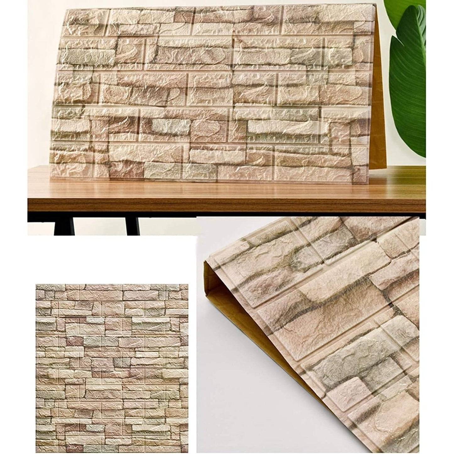 Set 10 placi tapet autoadezive 3D din polietilenă cu imitație de cărămidă 35x38cm