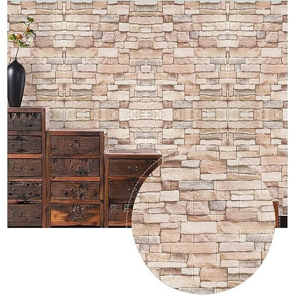 Set 10 placi tapet autoadezive 3D din polietilenă cu imitație de cărămidă 35x38cm