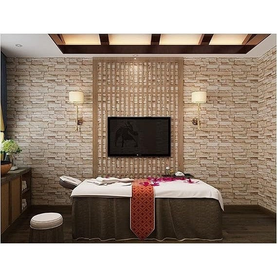 Set 10 placi tapet autoadezive 3D din polietilenă cu imitație de piatra maro 35x38cm