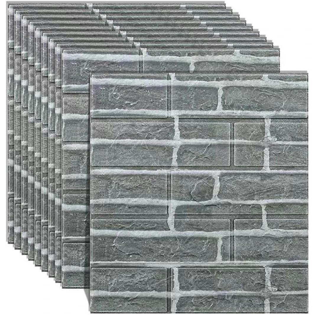 Set 10 placi tapet autoadezive 3D din polietilenă cu imitație de cărămidă gri 35x38cm, 1,33MP