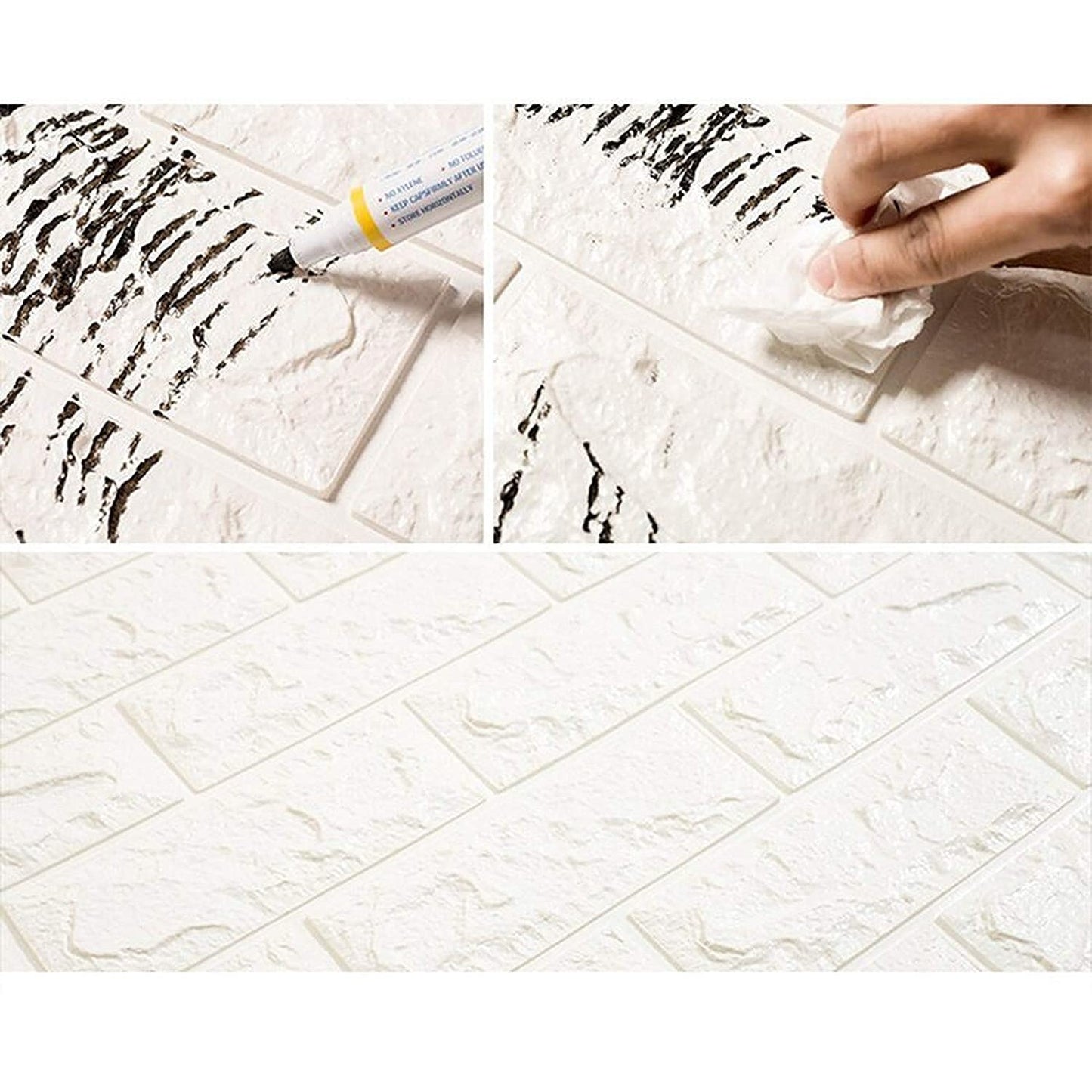 Set 10 placi tapet autoadezive 3D din polietilenă cu imitație de cărămidă alba 70x77cm, 5,3MP