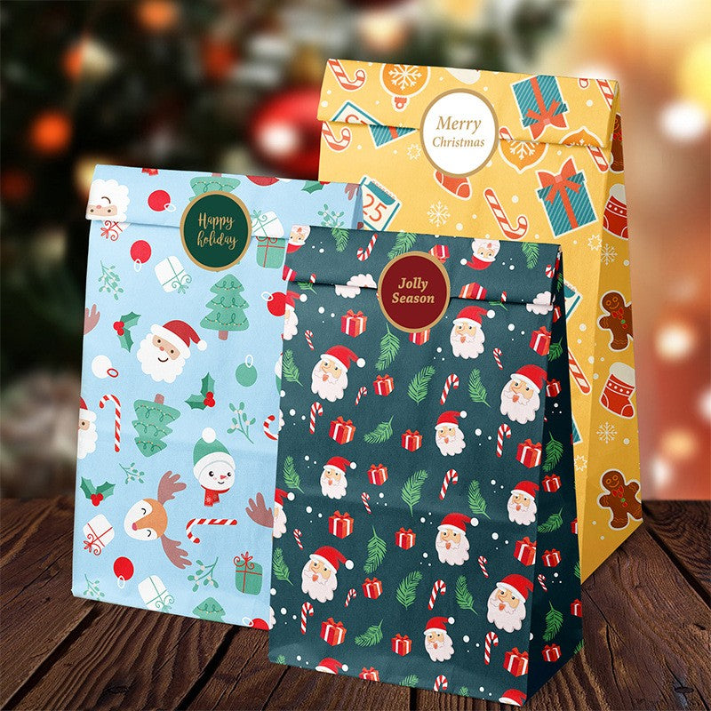 Set 12 Pungi de Cadou, Tematica Crăciun, cu Motive Festive, 12 Stickere Incluse, 24 x 13 x 8 cm, din Hartie, Multicolor