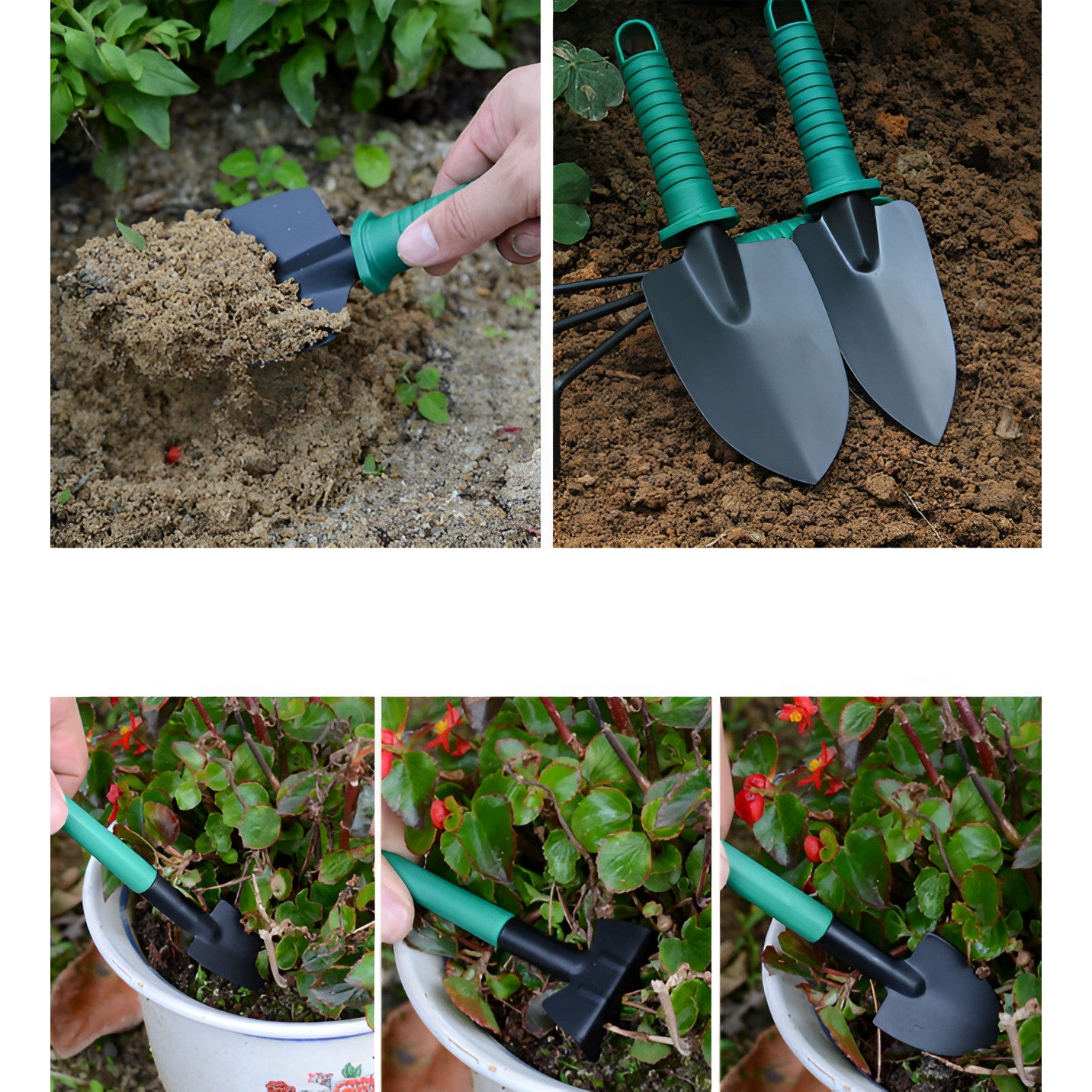 Set 12 Unelte de Grădină, Flippy, pentru Plantare, Prelucrare Sol și Îngrijire Plante, cu Cutie, Verde Deschis