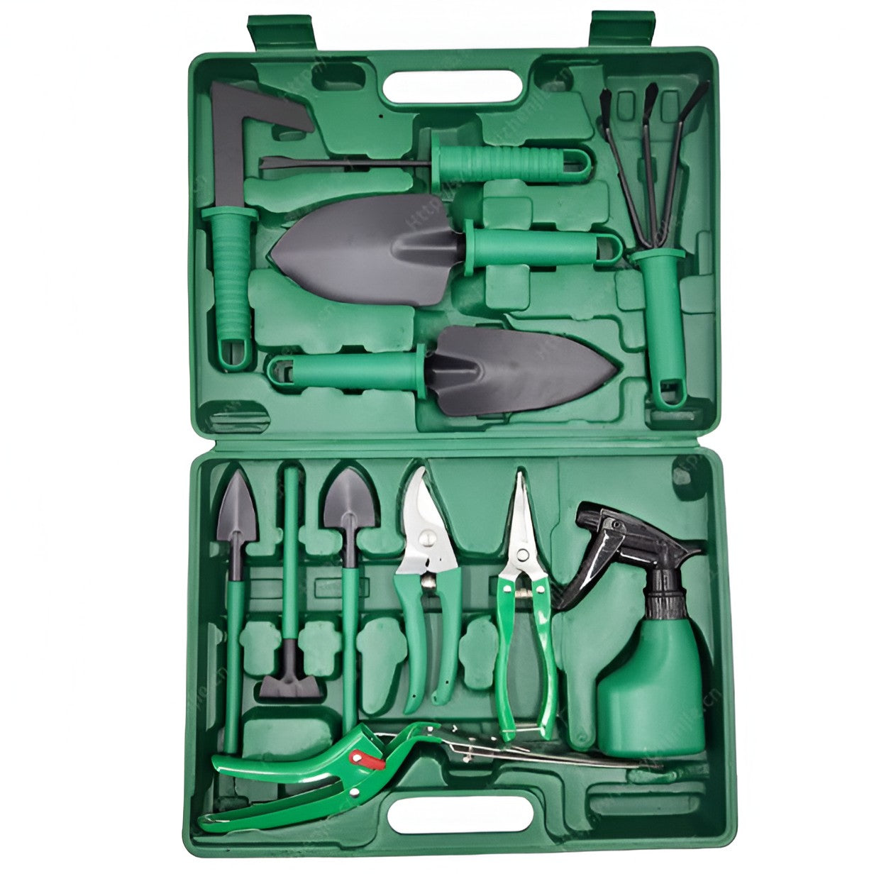 Set 12 Unelte de Grădină, Flippy, pentru Plantare, Prelucrare Sol și Îngrijire Plante, cu Cutie, Verde Deschis