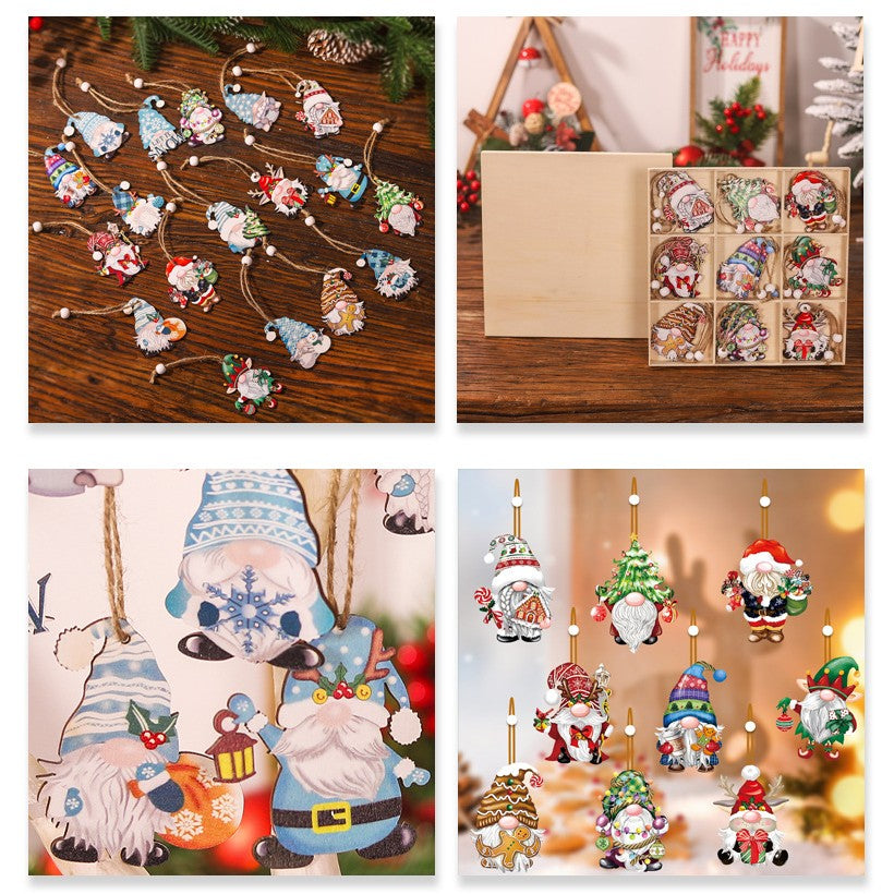 Set 18 Decorațiuni de Crăciun din Lemn - Gnomi Diferiți