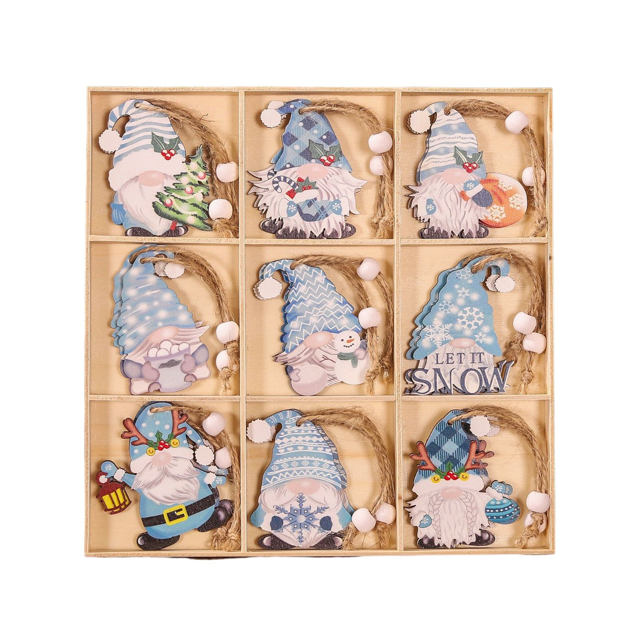 Set 18 Decorațiuni de Crăciun din Lemn - Gnomi Diferiți