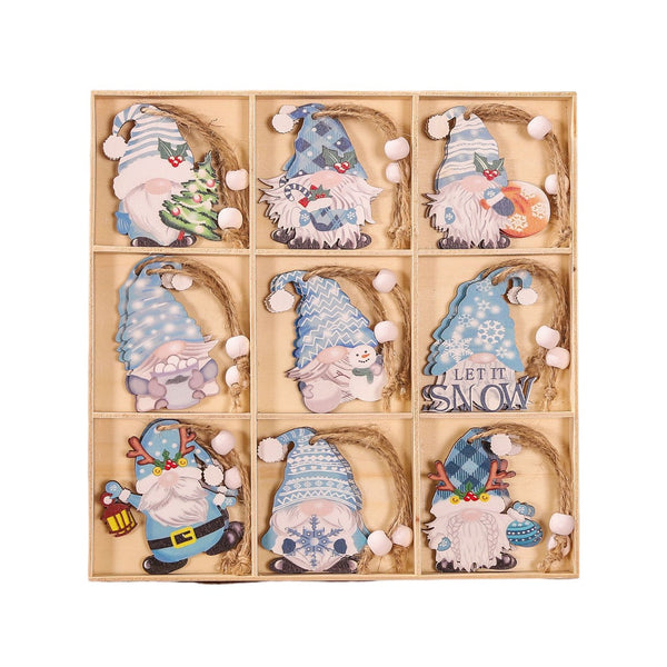 Set 18 Decorațiuni de Crăciun din Lemn - Gnomi Diferiți