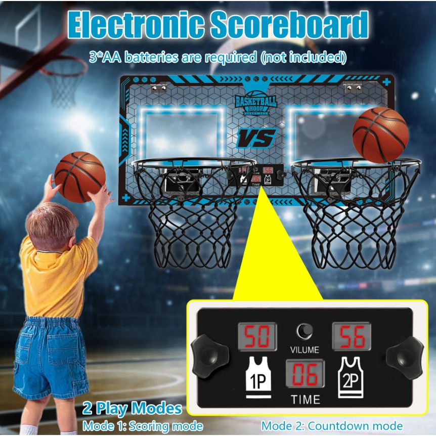 Set 2 coșuri de baschet pentru copii cu tablou de bord electronic, pentru 2 jucatori