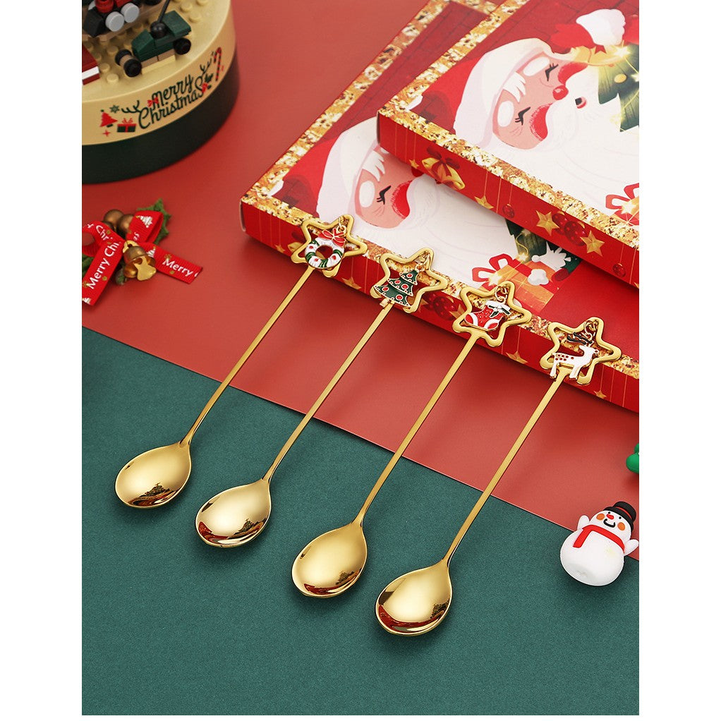 Set 4 Lingurițe – Tematică Crăciun „Carry The Merry” | Modele Pandantiv cu Steluta|