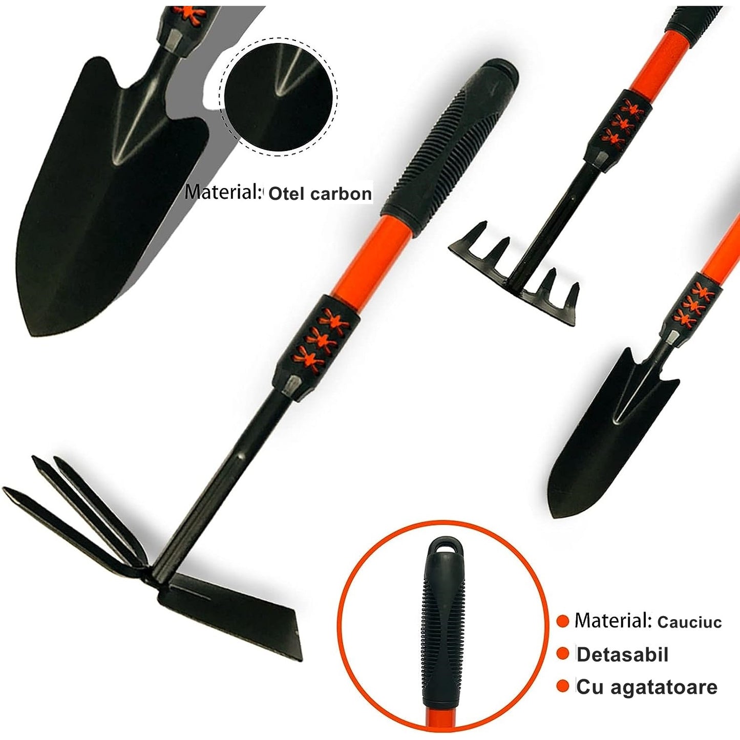 Set 4 unelte de grădină , mâner extensibil, pentru plantare prelucrare sol si îngrijire plante