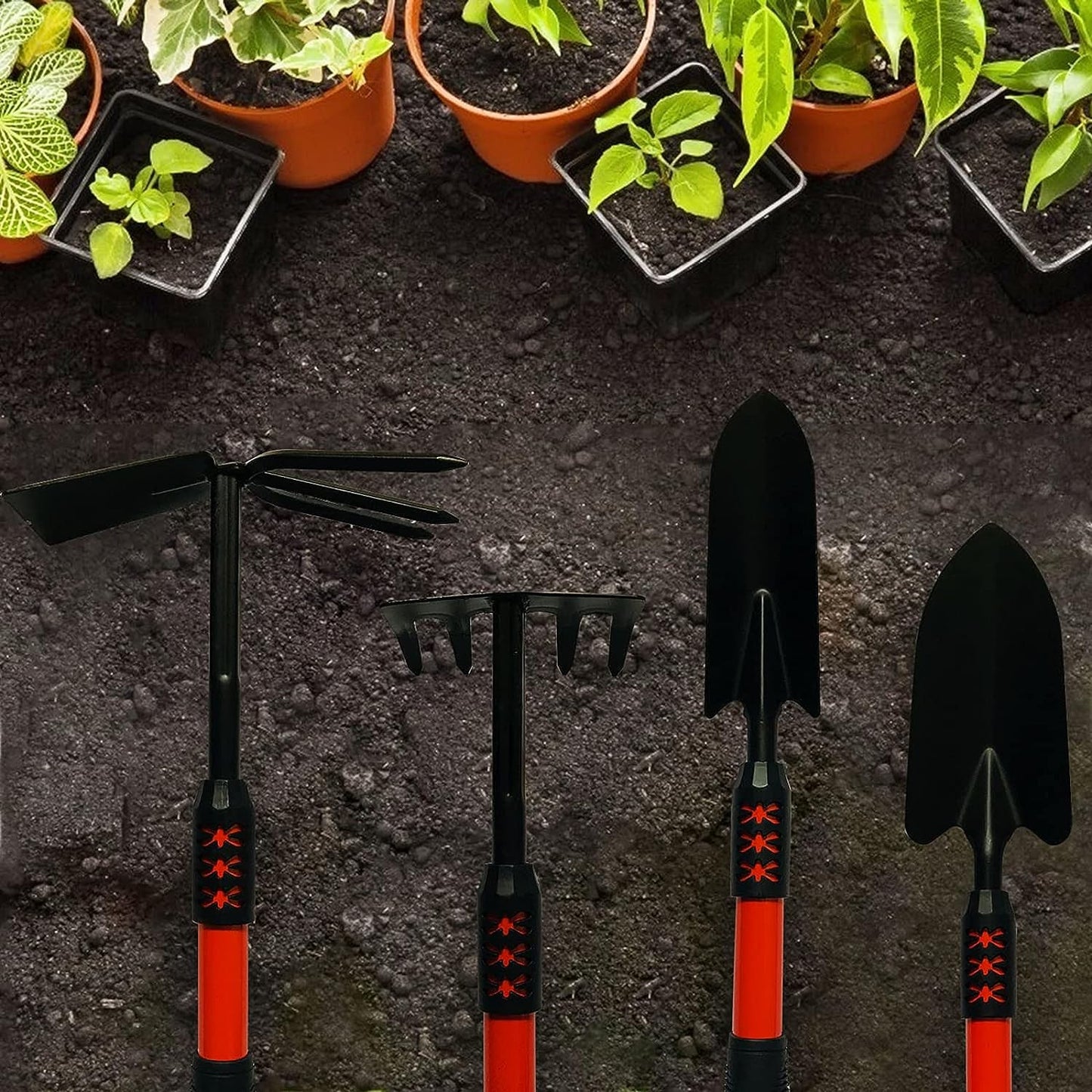 Set 4 unelte de grădină , mâner extensibil, pentru plantare prelucrare sol si îngrijire plante