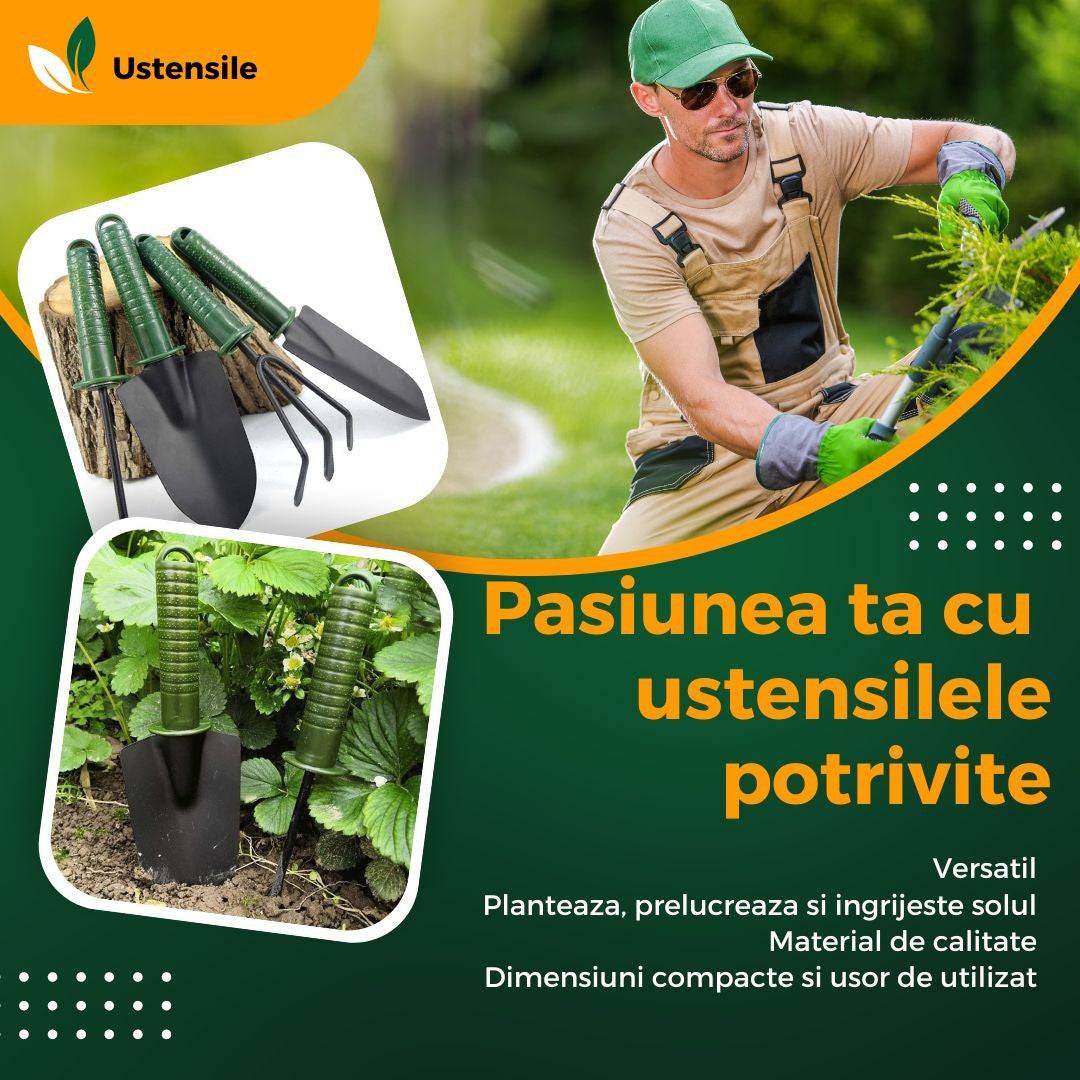 Set 4 unelte grădină , pentru plantare prelucrare sol si îngrijire plante