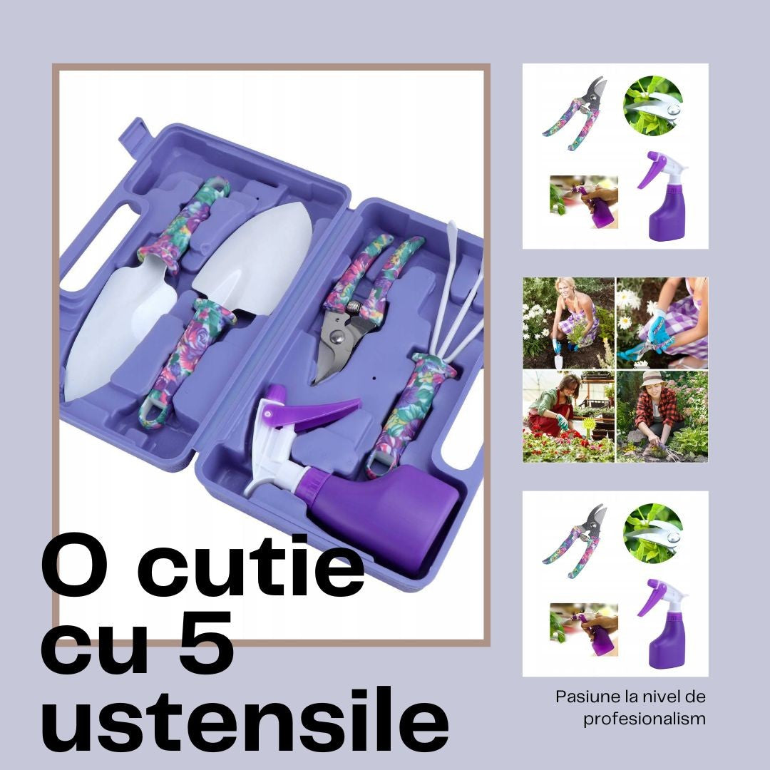 Set 5 accesorii pentru grădinărit , geanta depozitare inclusă