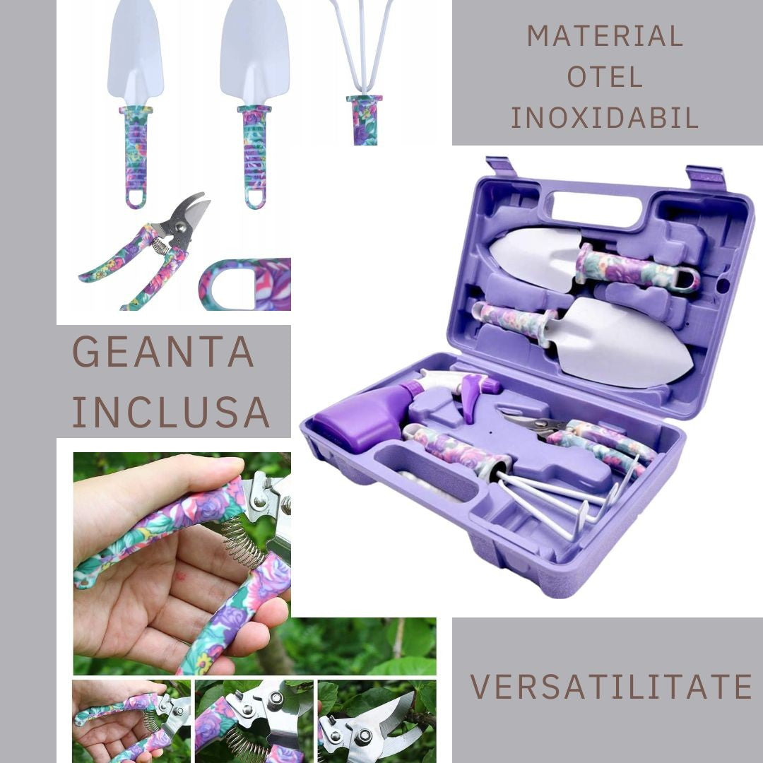 Set 5 accesorii pentru grădinărit , geanta depozitare inclusă