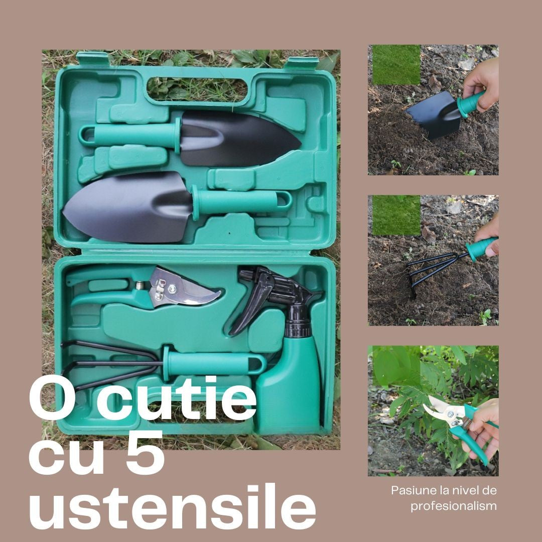 Set 5 accesorii pentru grădinărit , geanta depozitare inclusă