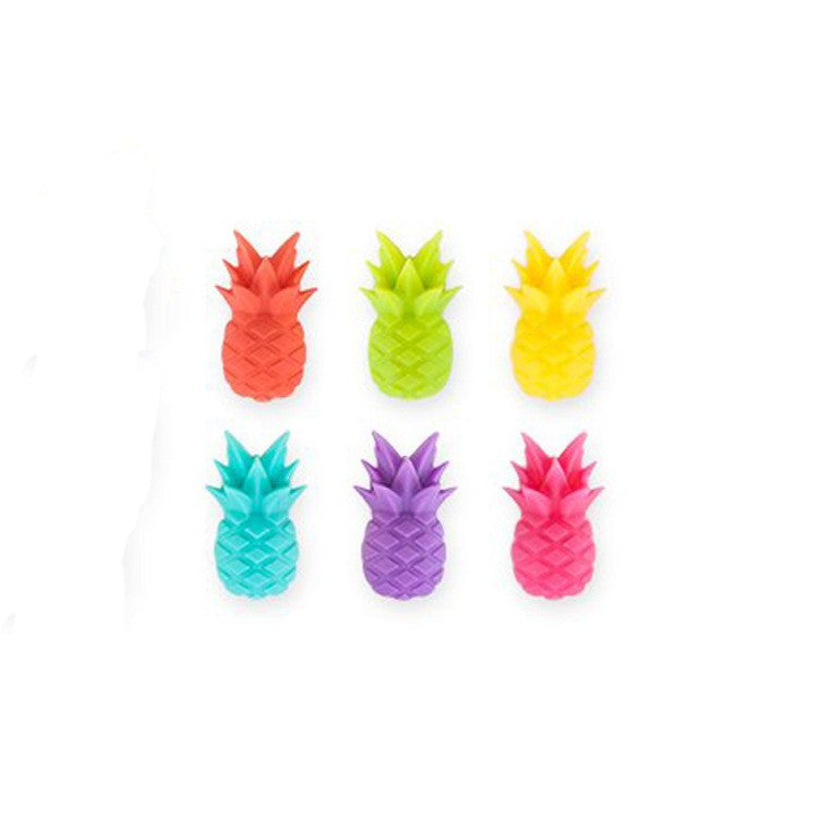 Set 6 accesorii pentru pahare din silicon, Ananas Multicolor