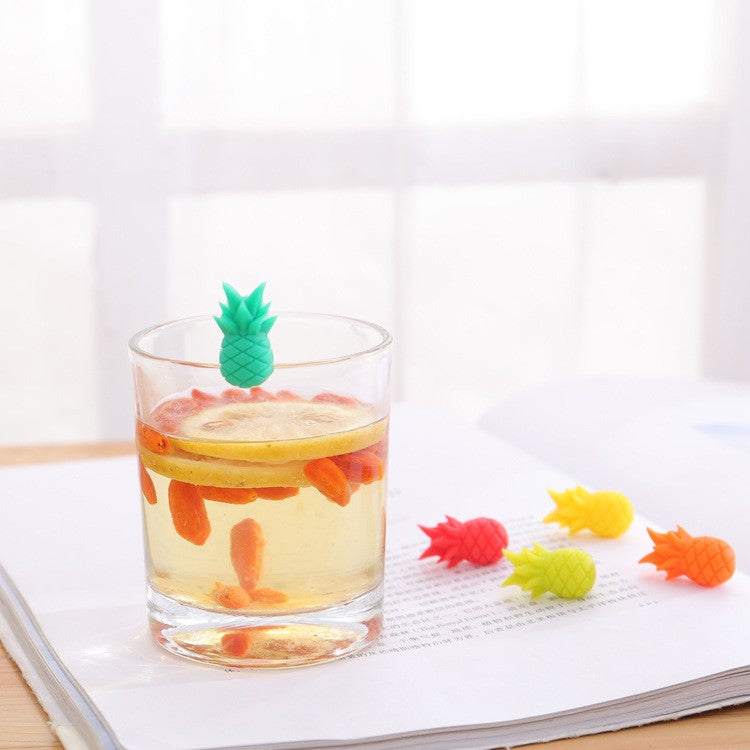 Set 6 accesorii pentru pahare din silicon, Ananas Multicolor