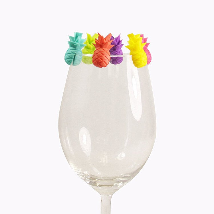Set 6 accesorii pentru pahare din silicon, Ananas Multicolor