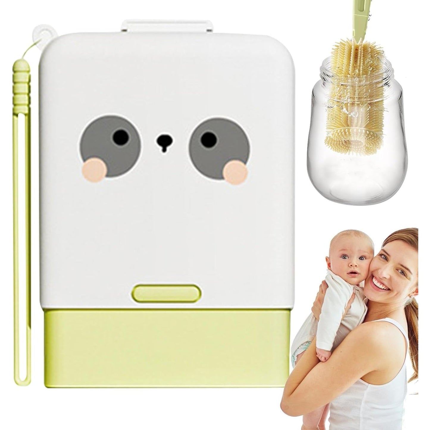 Set 7 Piese de Spălat/Uscat Biberoane, Model Animat, Portabil, Peri din Silicon, pentru Tetine, Suzete, Biberoane și Paie, Cutie Inclusă
