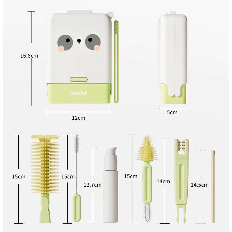 Set 7 Piese de Spălat/Uscat Biberoane, Model Animat, Portabil, Peri din Silicon, pentru Tetine, Suzete, Biberoane și Paie, Cutie Inclusă