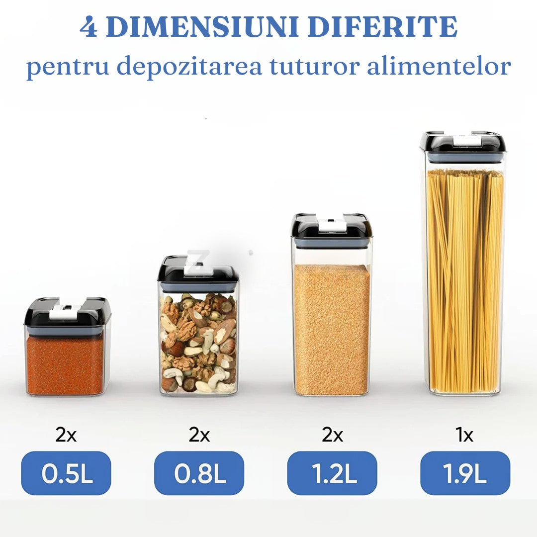 Set 7 recipiente , organizatoare alimente cu închidere etanșă si cupe măsurare