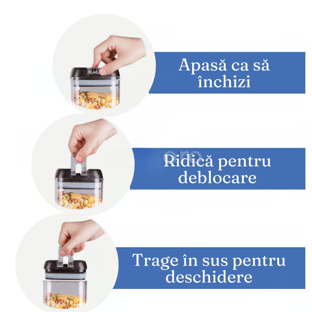 Set 7 recipiente , organizatoare alimente cu închidere etanșă si cupe măsurare